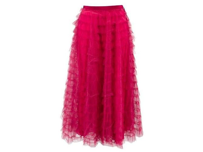 Himbeerfarbene Rüschentüll-Midirock von Christian Dior Pink