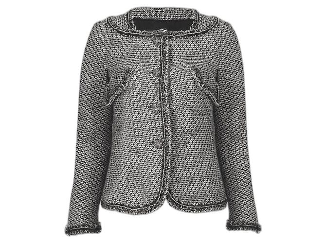 Chanel Tweed Jacke Schwarz Grau Anthrazitgrau