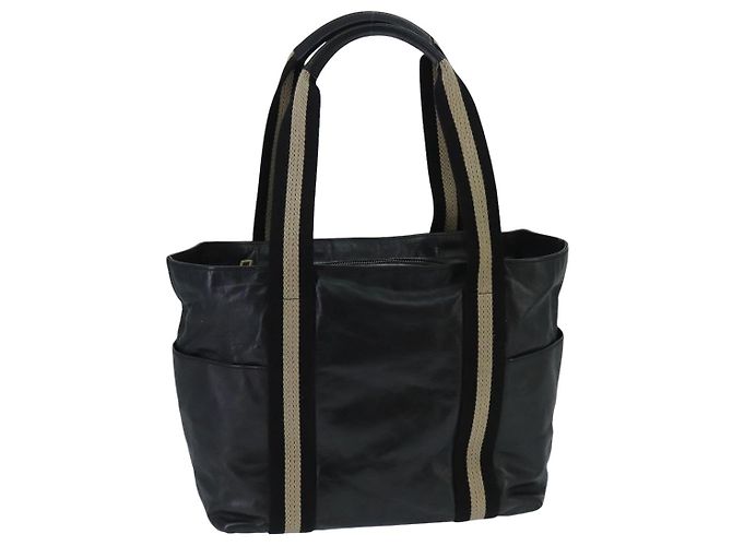 BALLY Bolsa Tote de Cuero Negro Plata Oro Auth bs19767 Dorado