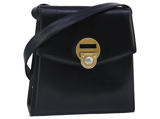 Borsa a spalla Gianni Versace in pelle nera e oro Auth bs20156 Nero D'oro