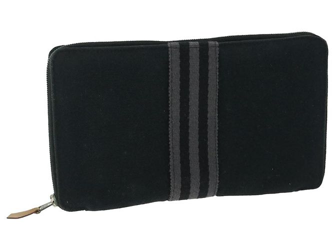 Hermès HERMES Fourre Tout Perth GM Long Wallet Canvas Black Auth bs11999