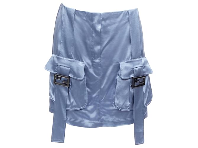 Jupe cargo en satin Fendi Baguette avec boucle FF Viscose Fibre de cellulose Bleu  ref.1904675
