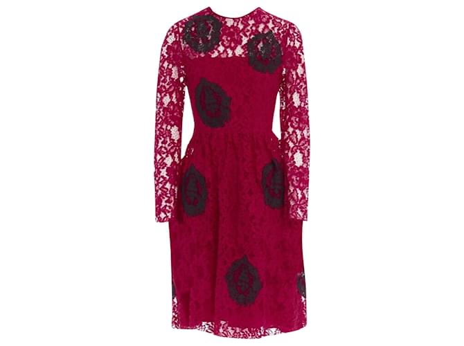 Autre Marque Huishan Zhang floral embroidery lace spot cocktail dress Red Cotton  ref.1905383