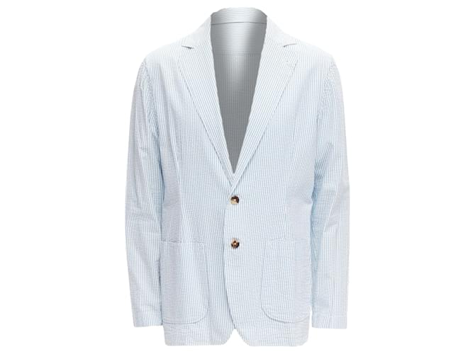 Autre Marque Lardini stripe seersucker shell button blazer Blue Cotton  ref.1905400