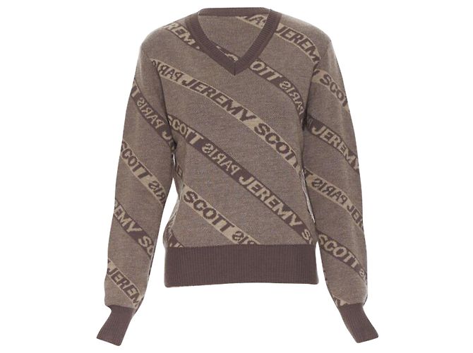 Kurzer Pullover aus Intarsienwolle mit Jeremy Scott Paris-Logo Braun
