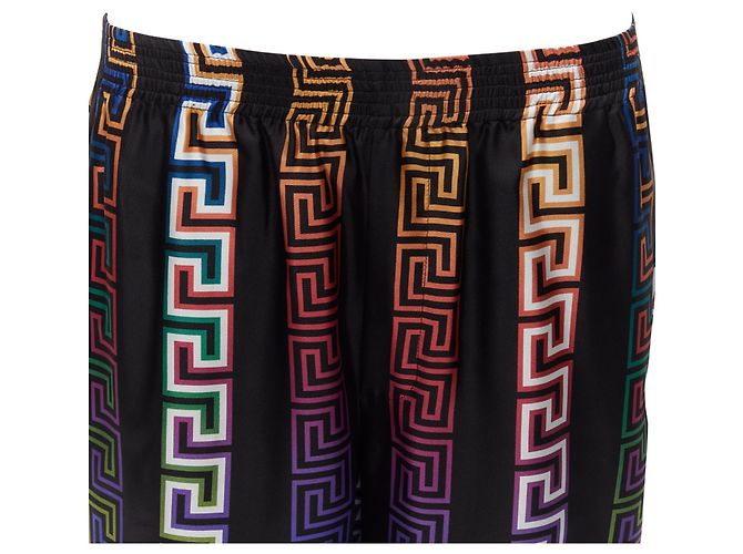 Versace Neon Greca silk twill shorts