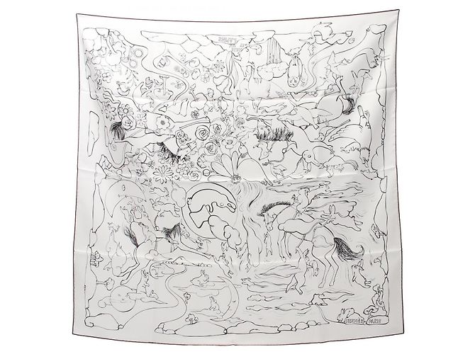 Hermès Hermes Silk Scarf MILLE ET UN LAPINS White