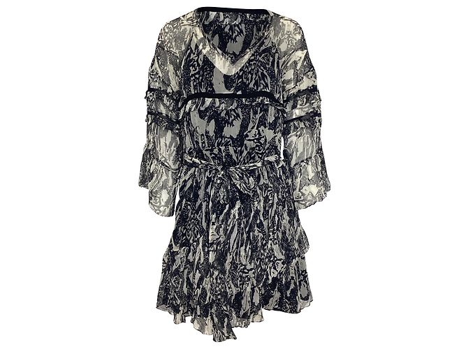 IRO Clash Chiffon Ruffle Mini Dress in Black Viscose