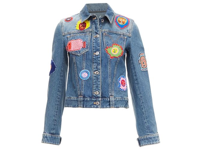 Louis Vuitton yayoi kama faces leather patch denim jacket