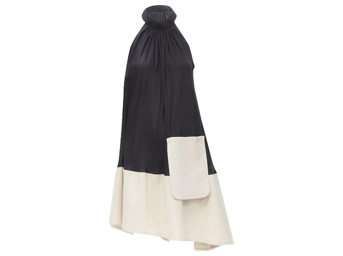 Tibi patch pocket buckle halter A-line dress