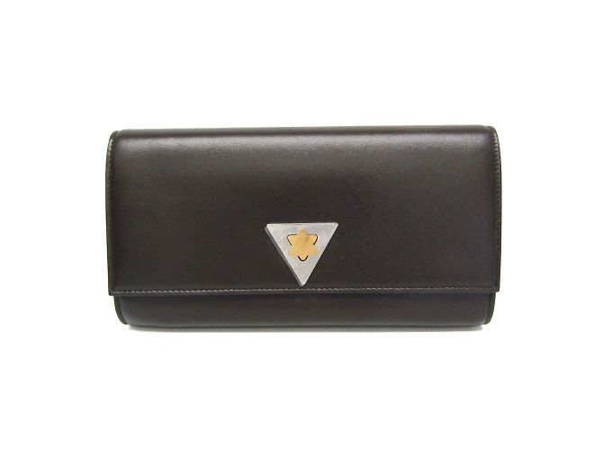 Bottega Veneta Triangle Turnlock Long Wallet Dark brown