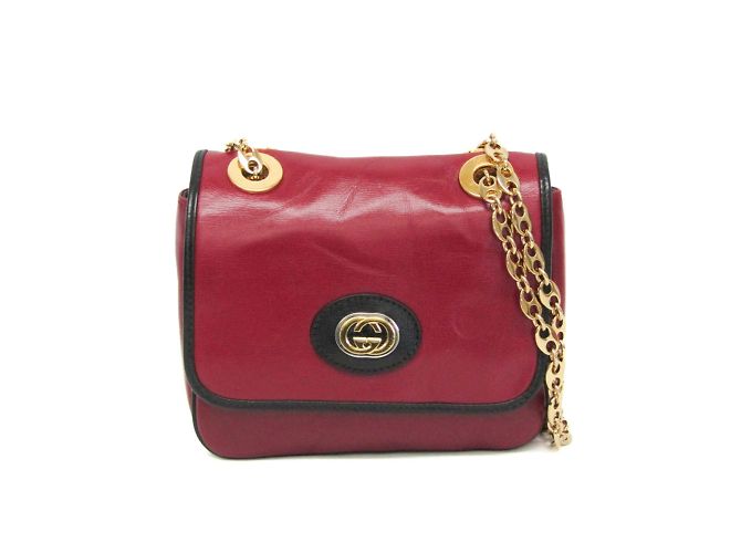 Gucci Interlocking G Chain Shoulder Bag Black Red
