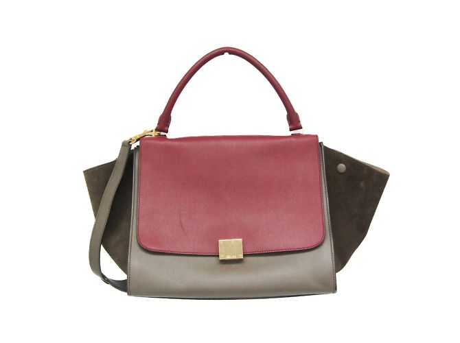 Céline Sac à main en cuir et daim Trapeze de Celine Marron Rouge