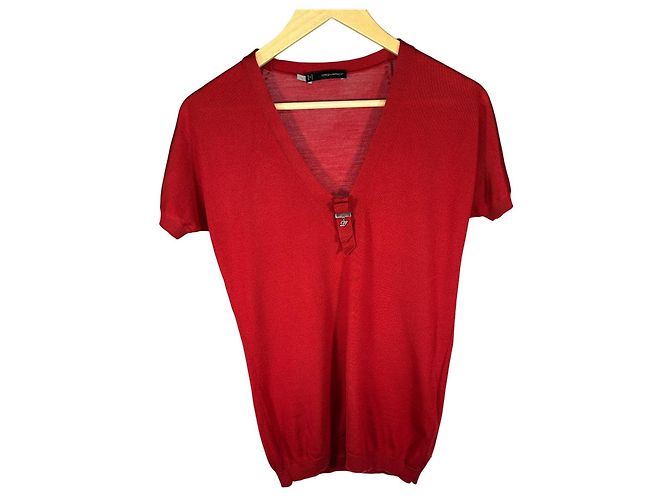 Kurzes Woll-V-Ausschnitt-Pullover in Rot von DSQUARED2 