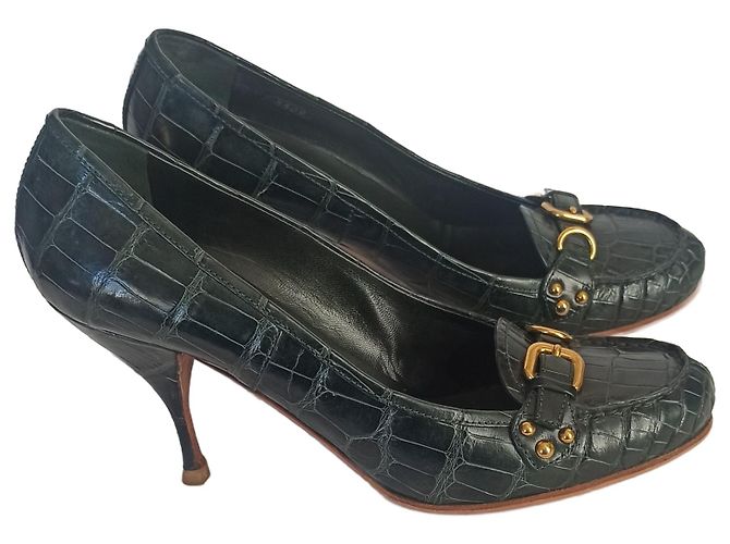 Prada Crocodile Leather Pumps Olive Green 9 cm Heels