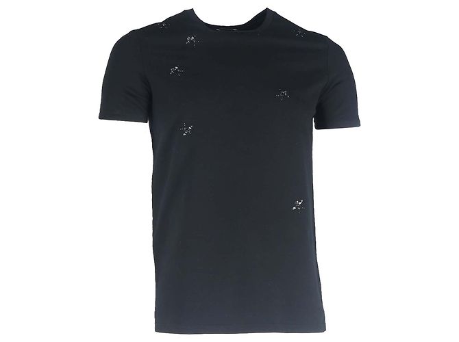 Camiseta de cuello redondo con estampado de abeja Dior en algodón negro