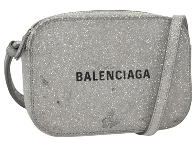 BALENCIAGA Camera bag Every day Shoulder Bag Leather Silver 552372 Auth bs20585 Silvery  ref.1909268