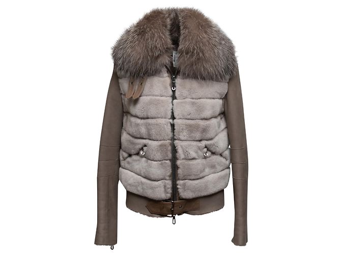 Autre Marque Grey Natacha & Vanessa Rabbit Fur & Fox Fox Zip Jacket Size FR 38