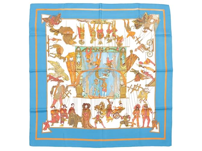 Hermès Carré 90 "LE TEMPS des MARIONNETTES" 100% Silk Scarf Blue  ref.1911046