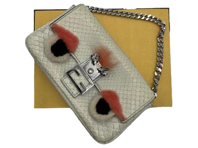 Fendi Micro-baguette Python Fur Eggshell 