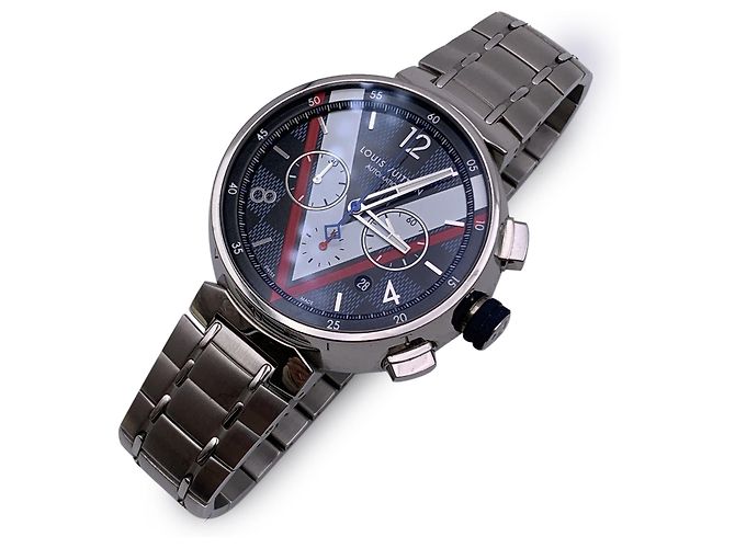 Louis Vuitton Orologio cronografo automatico Tambour Damier Cobalt Argento