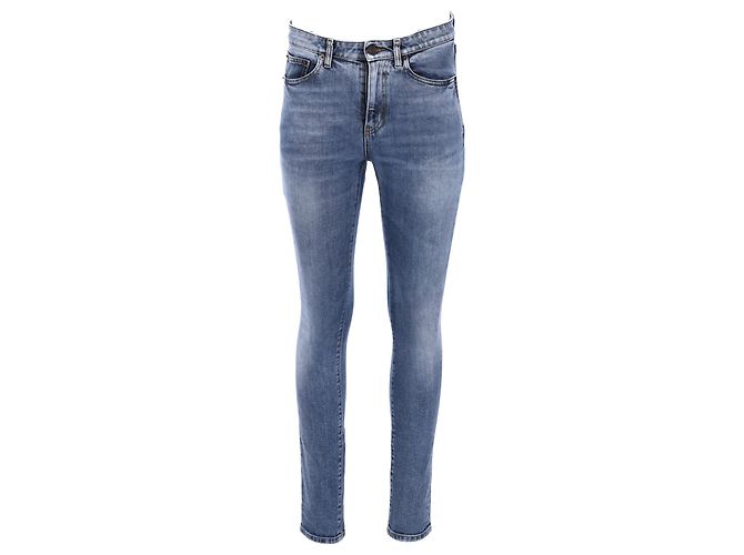 Jeans slim em denim azul com logo bordado Saint Laurent