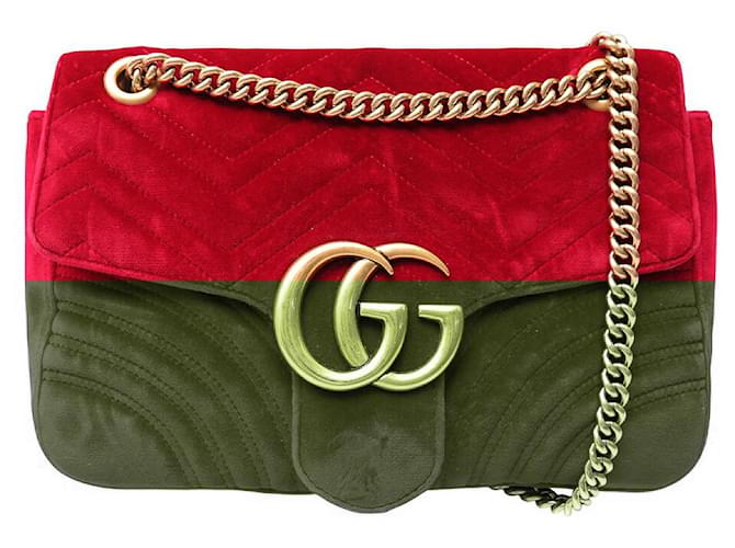 GUCCI GG MARMONT MM 443496 RED VELVET SHOULDER BAG