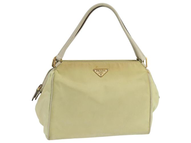 PRADA Bolsa de mão em nylon bege Auth ac3438