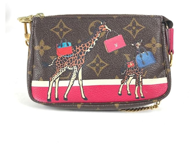 Louis Vuitton Monogram Pochette Accessoires Giraffe Chain Pouch Brown Pink Patent leather  ref.1914637