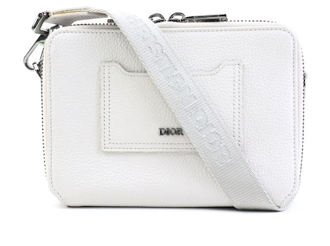 Christian Dior Gray and White Leather Shoulder Bag Brown  ref.1914905
