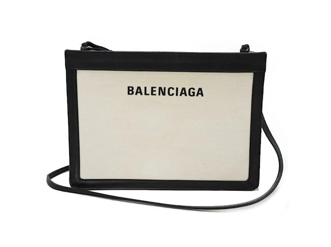 Balenciaga Navy Pochette Shoulder Bag Black White Leather Cloth  ref.1915023