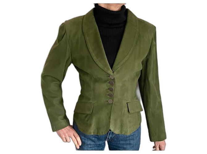 Autre Marque Extension de Furs Ettex Paris Wildlederjacke Engelshaut Grün Khaki