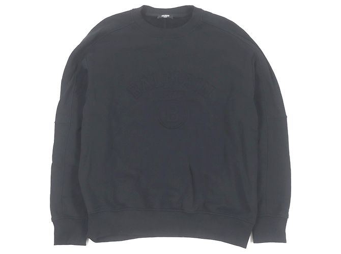 Schwarzer Sweatshirt mit Rundhalsausschnitt und geprägtem Balmain-Logo S