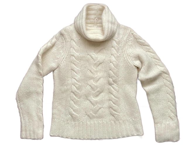 Autre Marque Jones New York Zopfstrickpullover aus Wolle und Angora Creme Roh Aus weiß