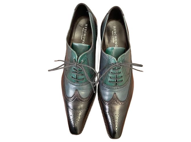 Heschung Richelieu scarpe stringate in pelle nero e blu
