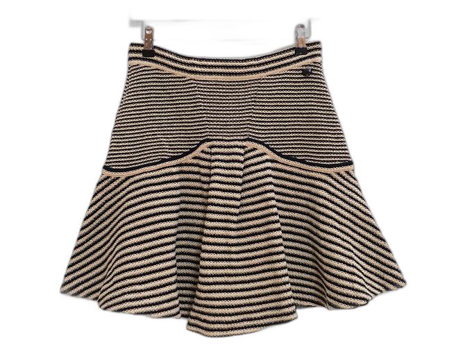 Saia godê de malha de papel/algodão/seda da Chanel Resort 2015 Bege
