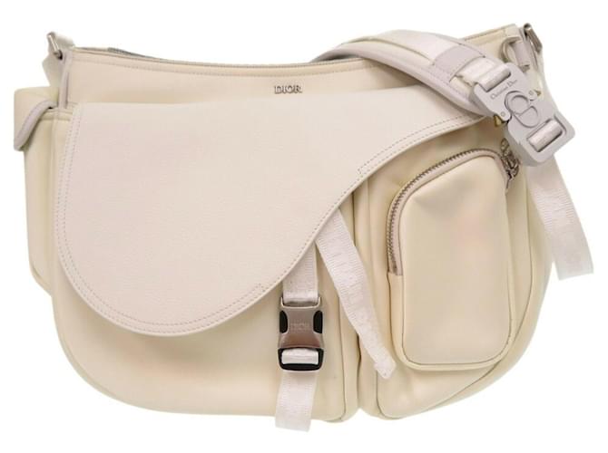 Christian Dior x Sacai Saddle Soft Bag White Leather Nylon  ref.1918254