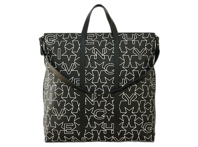 Bolsa weekender Givenchy estampa de estrela preto e branco couro