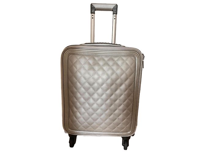Chanel Suitcase Grained Silver Leather Silvery