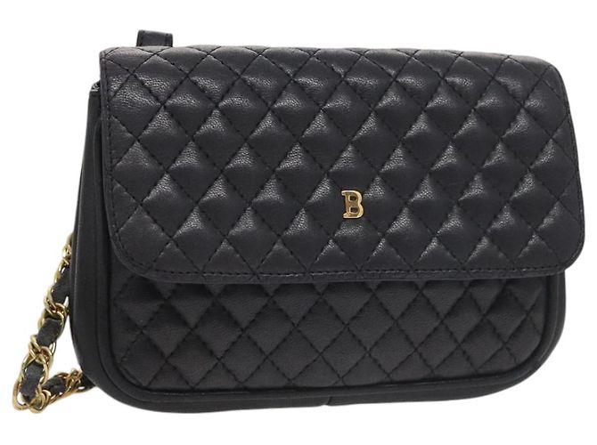 BALLY Shoulder Bag Leather Navy Gold Auth bs20712 Golden Navy blue