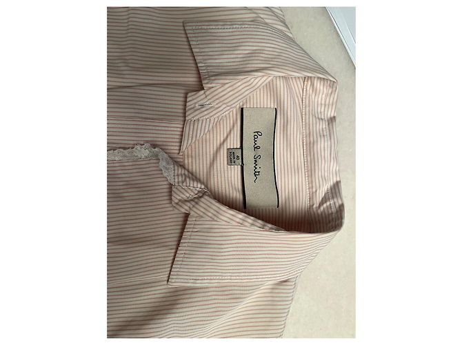 Blusa Paul Smith listrada rosa e branca com renda branca Branco