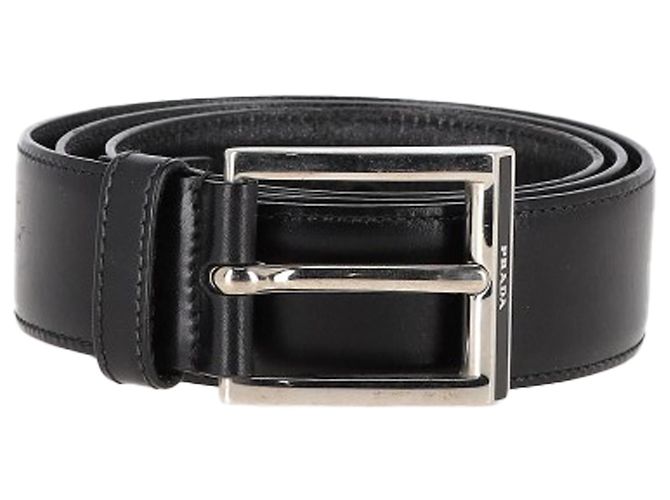 Cinto de couro preto com fivela prateada Prada
