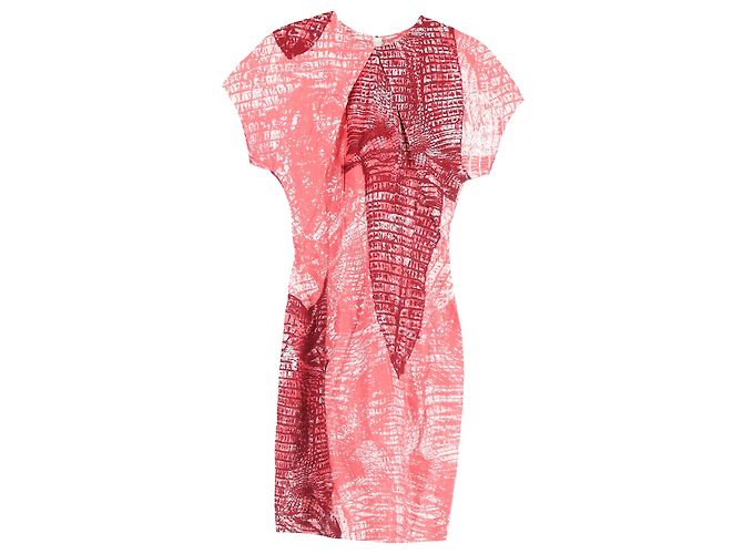 Vestido impresso de manga curta e comprimento até o joelho em viscose vermelha da Acne Studios Vermelho