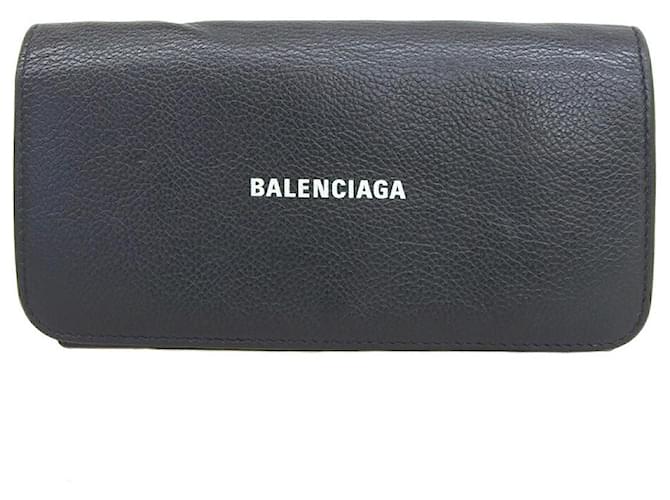 Balenciaga Leather Long Wallet 594289 Black  ref.1920515