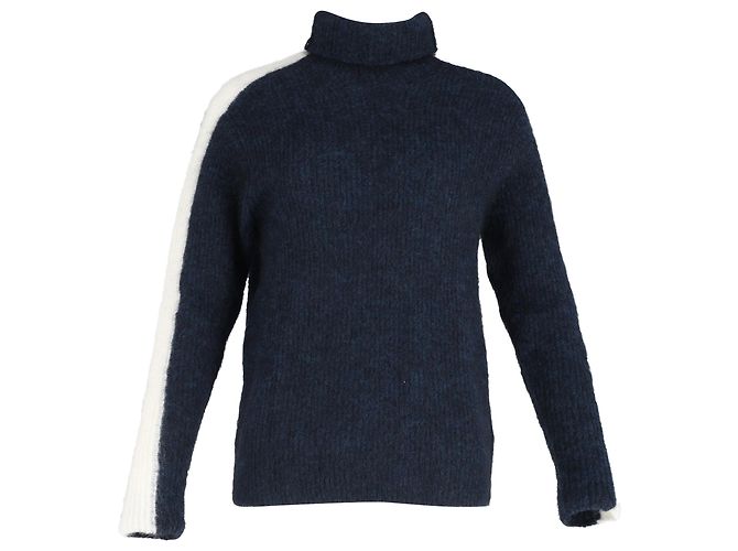 Ganni Strickpullover aus marineblauer Wolle mit Rollkragen
