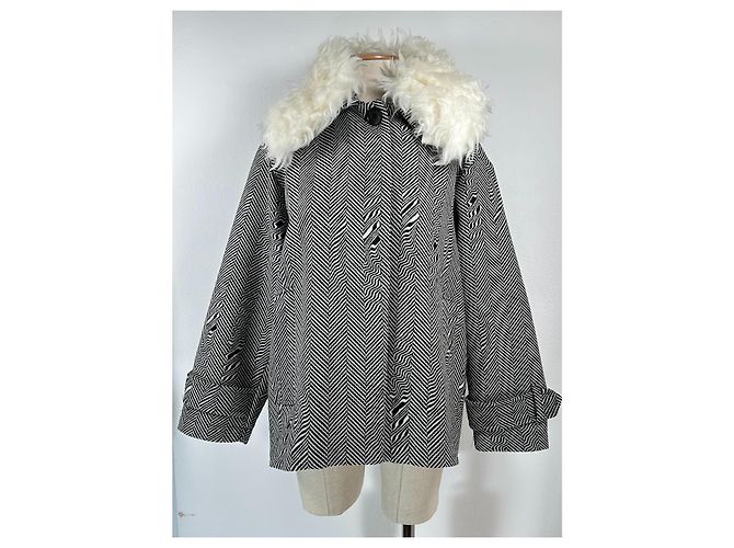 Stella Mc Cartney Stella McCartney Jaqueta Oversized Herringbone de Lã com Acabamento em Shearling Multicor