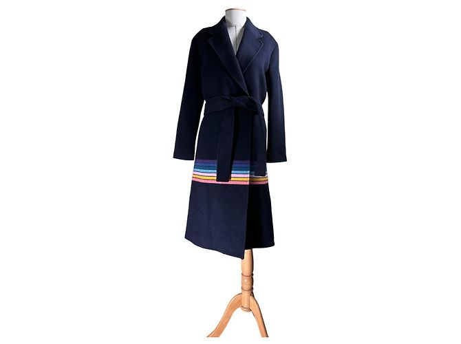 Paul Smith Marineblauer gestreifter Wollmantel Mehrfarben