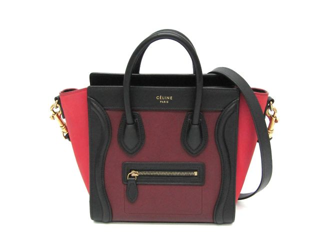 Céline Sac à main Celine Luggage Nano Shopper Noir Rose Bordeaux