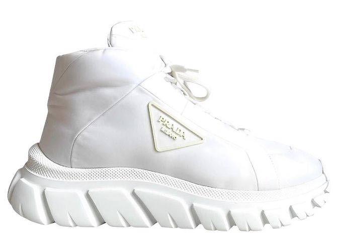 Baskets Prada Re-Nylon Gabardine Eggshell Blanc cassé