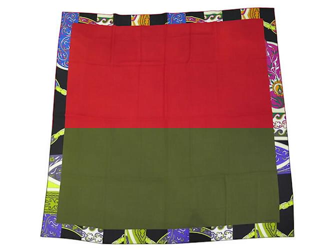 Hermès NEUF CHALE HERMES FESTIVAL DES AMAZONES ENCADRE EN CACHEMIRE ET SOIE SHAWL Rouge  ref.1922861
